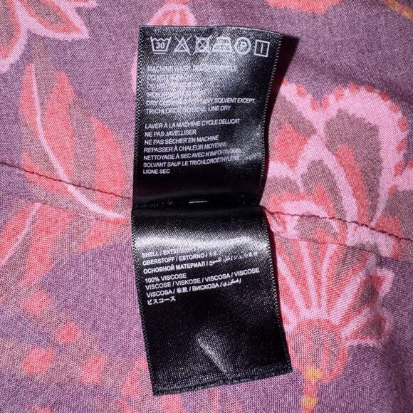 Farm Rio Anthropologie satin-slip midi skirt Floral Burgundy Pink Orange Size M - Picture 9 of 11